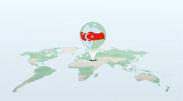 Карта Мира Перспективе Показывающая Расположение Страны Турция Подробной Картой Флагом — стоковый вектор