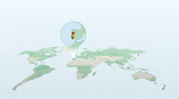 Mapa Mundo Perspectiva Mostrando Localização País Portugal Com Mapa Detalhado — Vetor de Stock