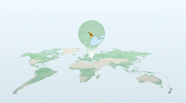 Mapa Mundo Perspectiva Mostrando Localização País Moldávia Com Mapa Detalhado — Vetor de Stock