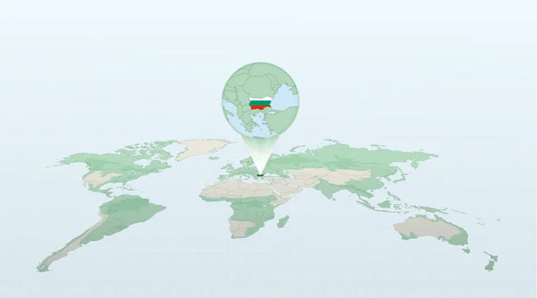 Bulgaristan Yerini Bulgaristan Bayrağıyla Ayrıntılı Haritayla Gösteren Dünya Haritası Perspektifte — Stok Vektör