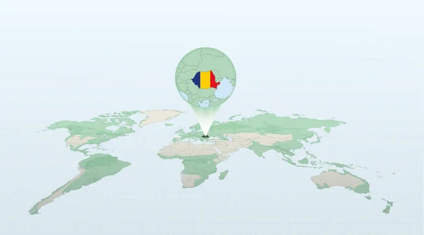 Mapa Mundial Perspectiva Que Muestra Ubicación Del País Rumania Con — Vector de stock