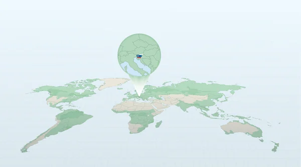 Mapa Mundo Perspectiva Mostrando Localização País Eslovénia Com Mapa Detalhado — Vetor de Stock