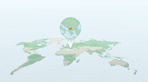 Mapa Mundo Perspectiva Mostrando Localização País Macedônia Com Mapa Detalhado — Vetor de Stock