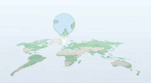 Карта Мира Перспективе Показывающая Расположение Страны Фарерские Острова Подробной Картой — стоковый вектор