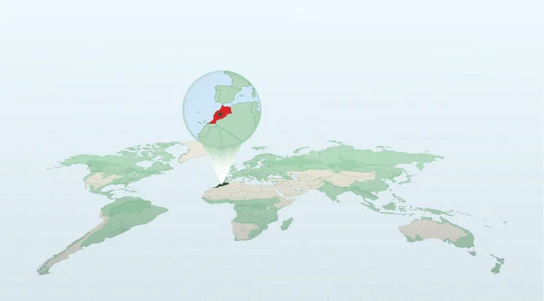 Mapa Mundo Perspectiva Mostrando Localização País Marrocos Com Mapa Detalhado — Vetor de Stock