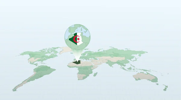 Carte Monde Perspective Montrant Localisation Pays Algérie Avec Carte Détaillée — Image vectorielle