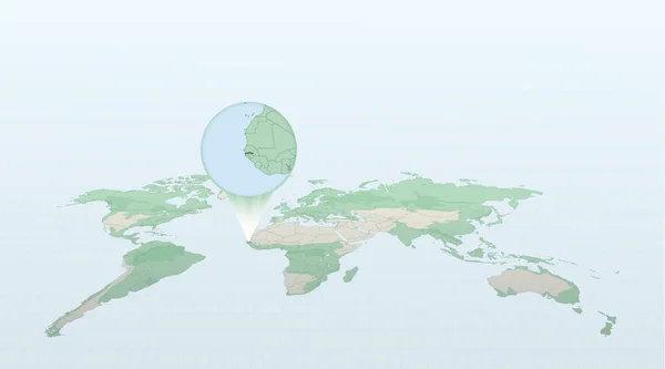 Mapa Mundo Perspectiva Mostrando Localização País Gâmbia Com Mapa Detalhado — Vetor de Stock