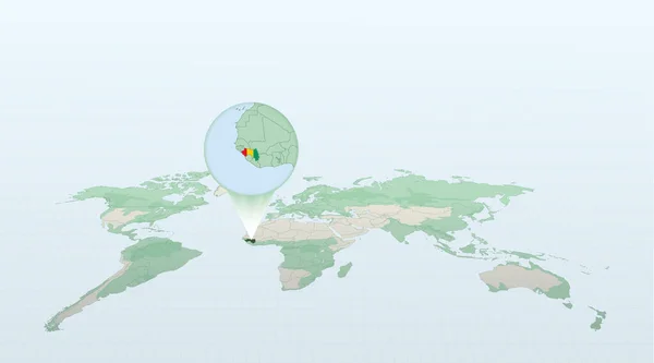 Mapa Mundo Perspectiva Mostrando Localização País Guiné Com Mapa Detalhado — Vetor de Stock