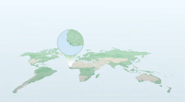 Mapa Świata Perspektywie Pokazuje Lokalizację Kraju Sierra Leone Szczegółową Mapą — Wektor stockowy