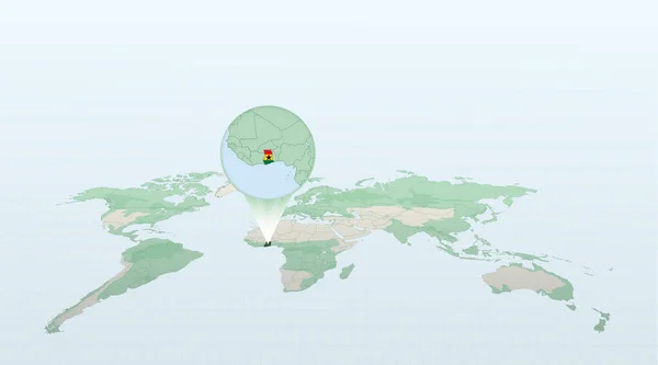 Mapa Mundo Perspectiva Mostrando Localização País Gana Com Mapa Detalhado — Vetor de Stock