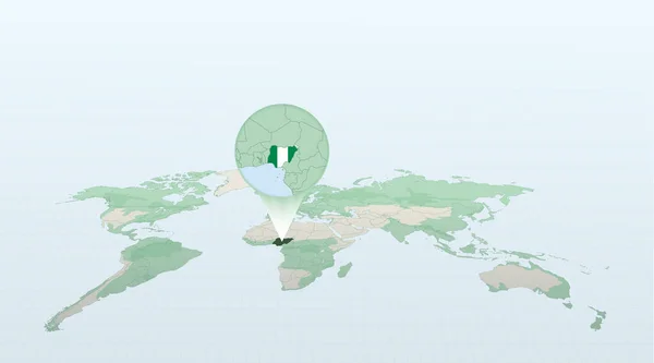 Mapa Mundo Perspectiva Mostrando Localização País Nigéria Com Mapa Detalhado — Vetor de Stock