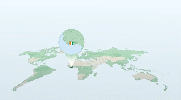 Mapa Mundo Perspectiva Mostrando Localização País Costa Marfim Com Mapa — Vetor de Stock