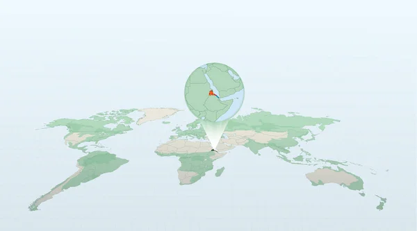 Mapa Świata Perspektywie Ukazującej Lokalizację Kraju Erytrea Szczegółową Mapą Flagą — Wektor stockowy