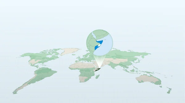 Mapa Mundo Perspectiva Mostrando Localização País Somália Com Mapa Detalhado — Vetor de Stock