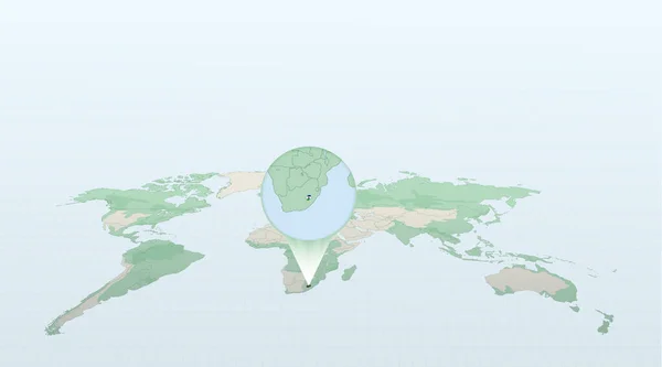 Mapa Mundo Perspectiva Mostrando Localização País Lesoto Com Mapa Detalhado — Vetor de Stock