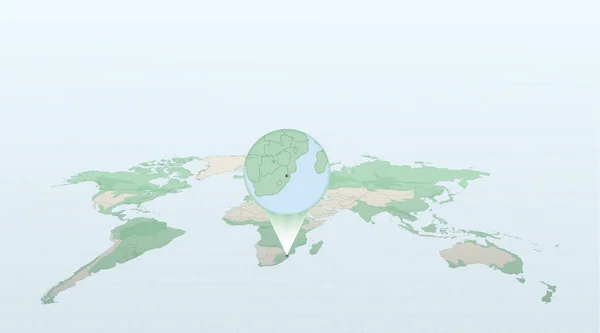 Карта Мира Перспективе Показывающая Расположение Страны Свазиленд Подробной Картой Флагом — стоковый вектор
