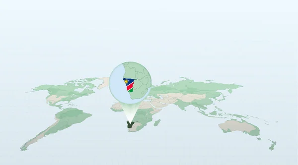 Mapa Mundo Perspectiva Mostrando Localização País Namíbia Com Mapa Detalhado —  Vetores de Stock