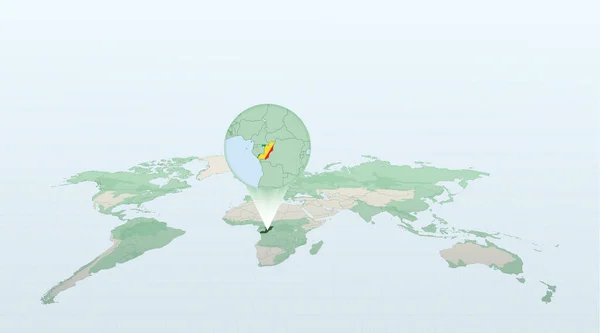 Carte Monde Perspective Montrant Localisation Pays Congo Avec Carte Détaillée — Image vectorielle