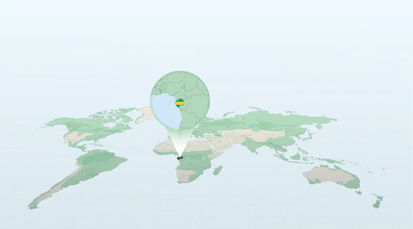 Mapa Świata Perspektywie Ukazującej Lokalizację Kraju Gabon Szczegółową Mapą Flagą — Wektor stockowy