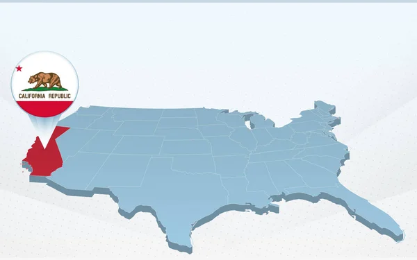 Kalifornia Állam Térképe Amerikai Egyesült Államok Térképéről Perspektívában — Stock Vector