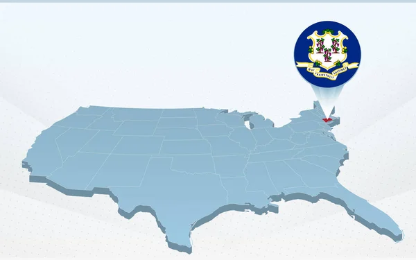 美国康涅狄格州地图透视图 — 图库矢量图片