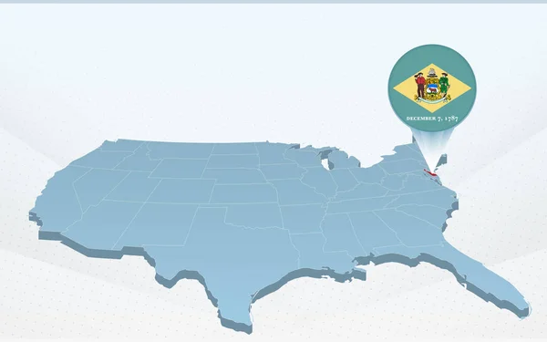 Mapa Del Estado Delaware Estados Unidos América Mapa Perspectiva — Vector de stock