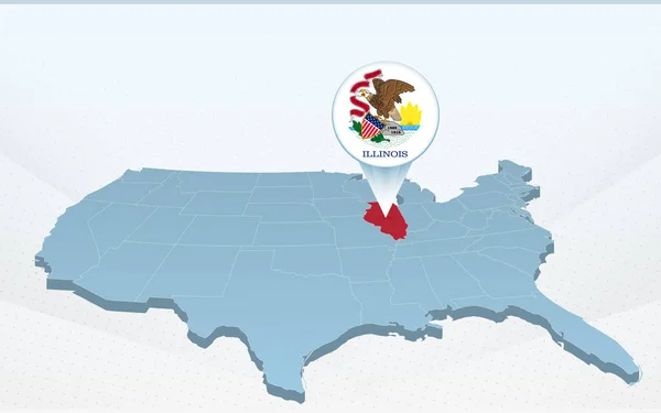 Illinois State Map United States America Χάρτης Προοπτική — Διανυσματικό Αρχείο