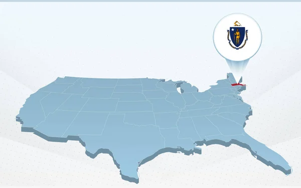 Landkaart Van Massachusetts Kaart Van Verenigde Staten Van Amerika Perspectief — Stockvector