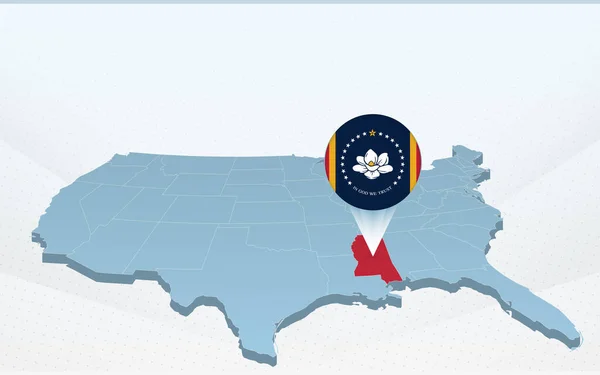 Mississippi Staatskaart Kaart Van Verenigde Staten Van Amerika Perspectief — Stockvector