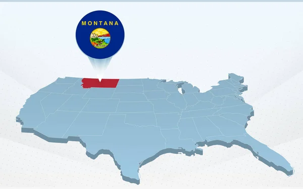 Mapa Del Estado Montana Estados Unidos América Mapa Perspectiva — Vector de stock