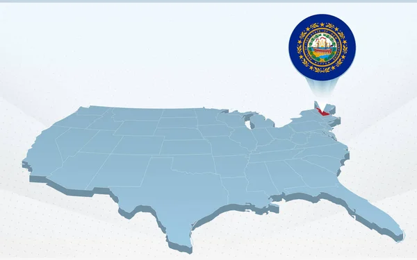 美利坚合众国地图上新罕布什尔州地图的透视 — 图库矢量图片
