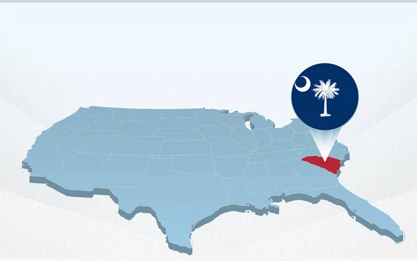 South Carolina State Map Auf Der Karte Der Vereinigten Staaten — Stockvektor