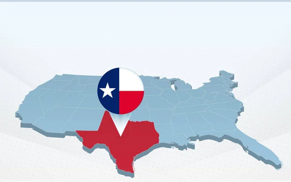 Amerika Birleşik Devletleri Üzerinde Teksas Eyalet Haritası Perspektifte — Stok Vektör