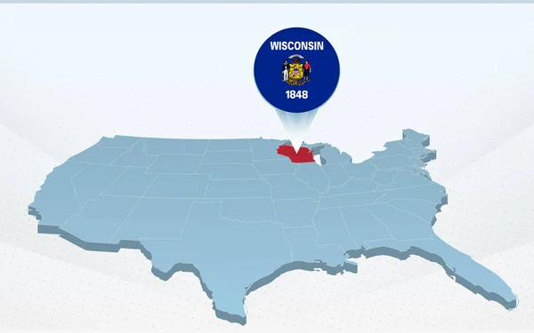 Wisconsin Mapa Státu Mapě Spojených Států Amerických Perspektivě — Stockový vektor