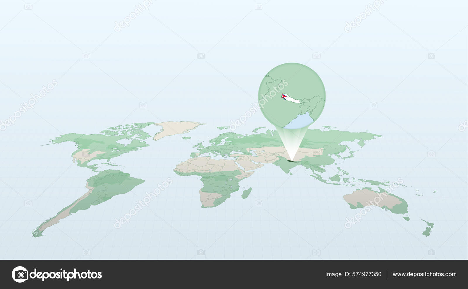 用带有尼泊尔国旗的详细地图勾画出尼泊尔的地理位置的世界地图图库矢量图©boldg 574977350