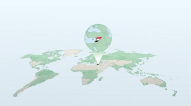 Suriye 'nin yerini Suriye bayrağıyla ayrıntılı haritayla gösteren dünya haritası.