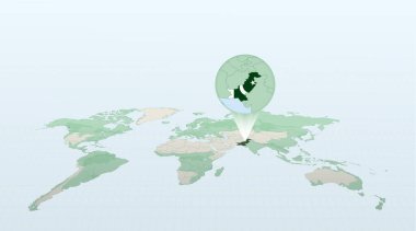 Pakistan bayrağıyla birlikte Pakistan 'ın yerini gösteren dünya haritası..
