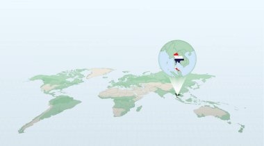 Tayland bayrağıyla Tayland 'ın konumunu gösteren dünya haritası.