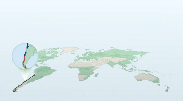 Mapa Mundo Perspectiva Mostrando Localização País Chile Com Mapa Detalhado — Vetor de Stock