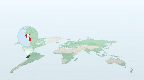Mapa Mundo Perspectiva Mostrando Localização País Peru Com Mapa Detalhado — Vetor de Stock