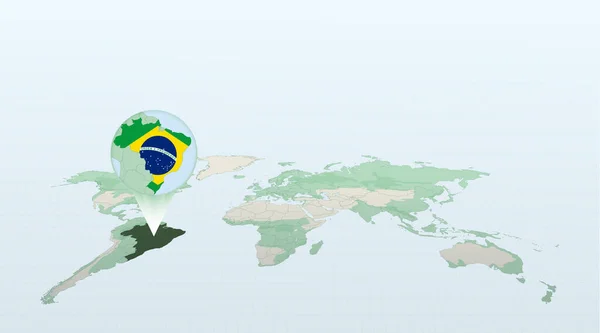 Mapa Mundo Perspectiva Mostrando Localização País Brasil Com Mapa Detalhado —  Vetores de Stock