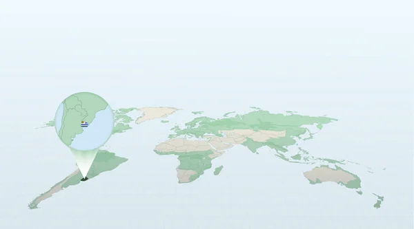Mapa Mundo Perspectiva Mostrando Localização País Uruguai Com Mapa Detalhado — Vetor de Stock