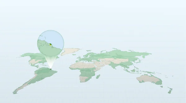 Mapa Świata Perspektywie Pokazuje Lokalizację Kraju Gujana Francuska Szczegółową Mapą — Wektor stockowy