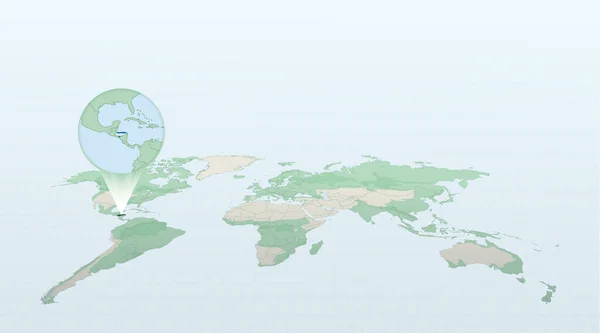 Carte Monde Perspective Montrant Emplacement Pays Honduras Avec Carte Détaillée — Image vectorielle