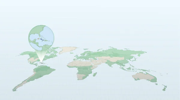 Carte Monde Perspective Montrant Emplacement Pays Cuba Avec Carte Détaillée — Image vectorielle