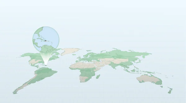 Világtérkép Perspektívában Mutatja Ország Földrajzi Elhelyezkedését Dominikai Köztársaság Részletes Térképével — Stock Vector