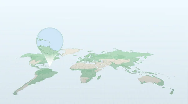 Карта Мира Перспективе Показывающая Расположение Страны Доминика Подробной Картой Флагом — стоковый вектор