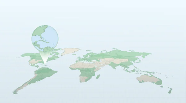 Carte Monde Perspective Montrant Emplacement Pays Bahamas Avec Carte Détaillée — Image vectorielle