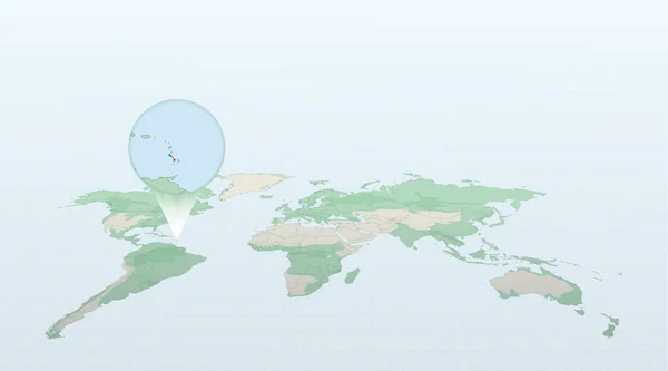 Carte Monde Perspective Montrant Emplacement Pays Saint Kitts Nevis Avec — Image vectorielle