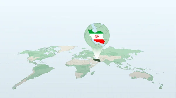 Mapa Mundial Perspectiva Que Muestra Ubicación Del País Irán Con — Vector de stock